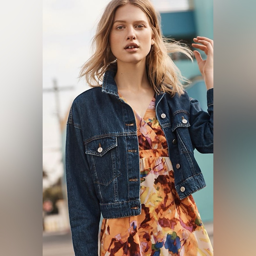 Pilcro and the Letterpress Dark Blue Denim Cropped Jacket
